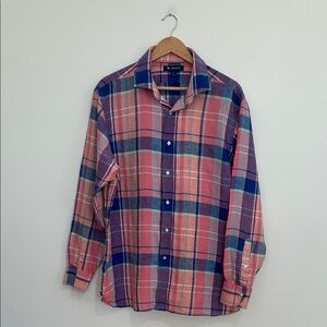 Men’s Daniel Cremieux‎ Pastel Linen Plaid Button Down Shirt Size XL